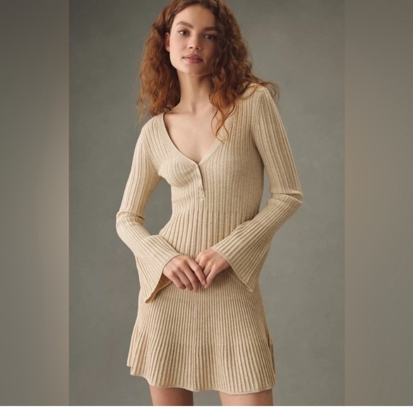 Anthropologie Daily Practice women XS Bell-Sleeve Sweater Beige Knit y2k casual - Picture 15 of 15